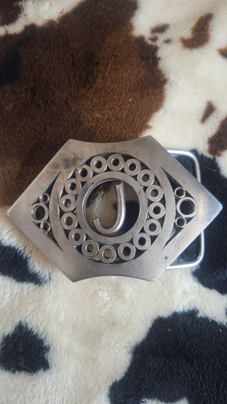 Custom Handmade Silver Tone Western Metal Belt Buckle with Letter J